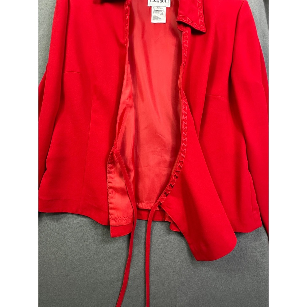 Plaza South Red Wrap Jacket Embroidered Trim Side Tie Blazer Size 8 0225445 - Picture 7 of 14